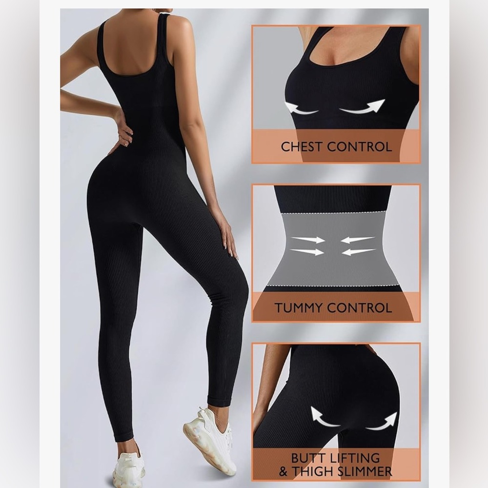 OQQ Black Ribbed Seamless Jumpsuit - Picture 3 of 6